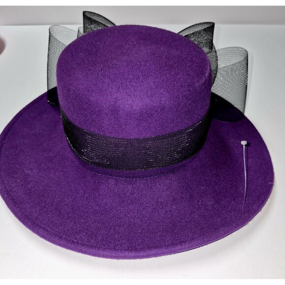 Mr John Signature Series Purple Wool Hat Arlin Black Mesh Bow Church Derby Y2K main image 4